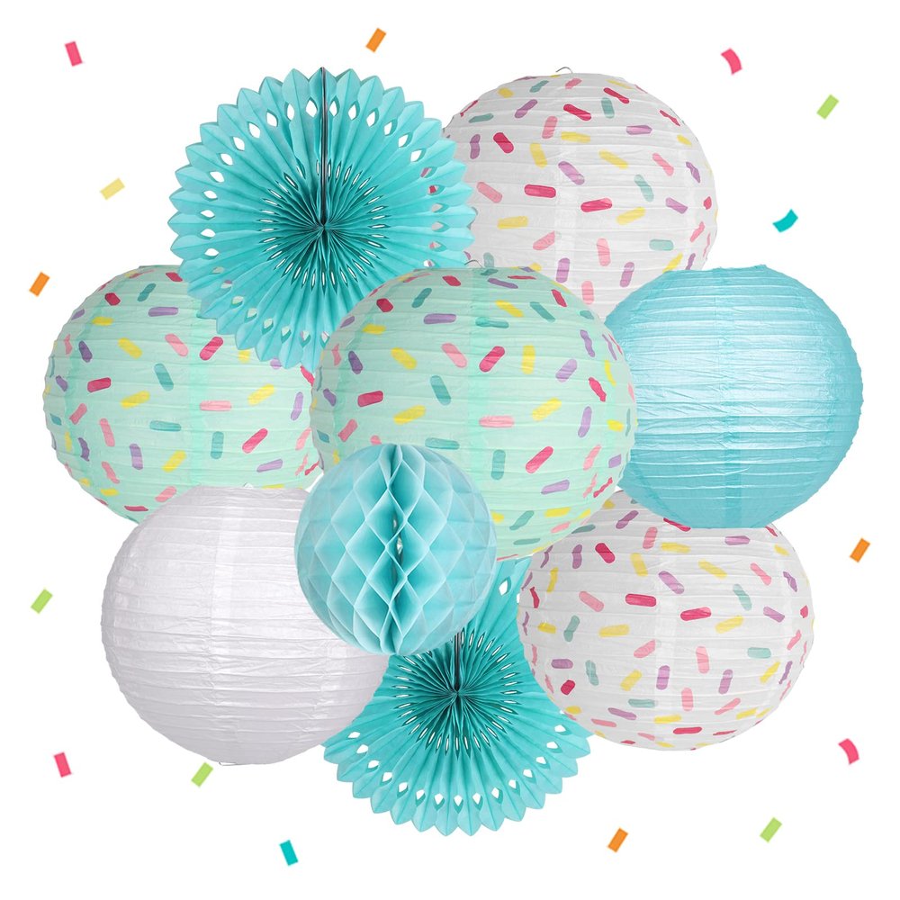 YUNXUAN Donut Birthday Party Decorations, Donut Party Supplies Paper Lanterns Fan Honeycomb Ball Hanging Paper Lanterns for Baby Shower Kids Birthday Party Ice Cream Party Decorations