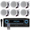 1000 Watts Home System w/USB and SD Card Inputs, (Qty 6) 6.5 Flush Mount in-Wall/in-Ceiling Stereo Speakers, Mic w/10 Ft Cable view 1