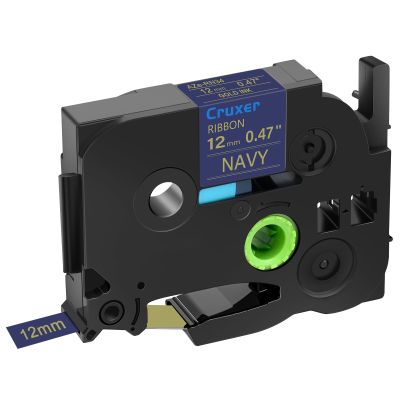 Cruxer 1 Pack Compatible for P-Touch TZe-RN34 TZ-RN34 Gold Print on Navy Satin Ribbon 12mm 1/2" 0.47 inch for PT-D200 PT-D210 PT-D400 D450 PTD600 PT-H100 PT-1230PC PT-P710BT PT-D400AD Label Maker