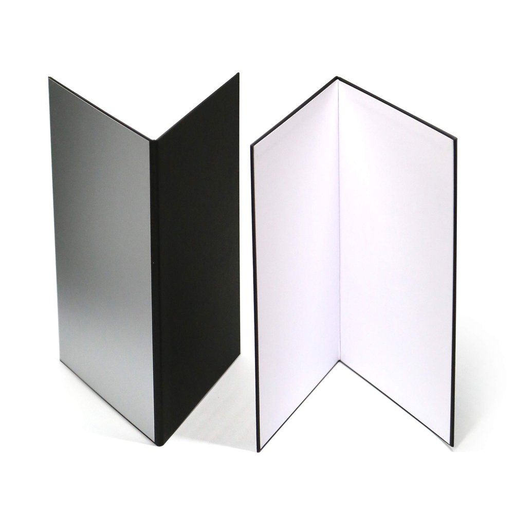 (2 PCS) Light Reflector 3 in 1 Photography Reflector Cardboard,A3 (17x12 Inch) Size Folding Light Diffuser Board for Still Life, Product and Food Photo Shooting - Black, Silver and White, 2 Pack