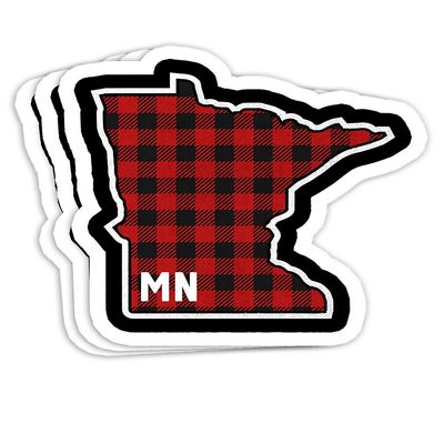 Best Minnesota Buffalo Plaid MN State Outline Gift Decorations - 4x3 Vinyl Stickers, Laptop Decal, Water Bottle Sticker (Set of 3)