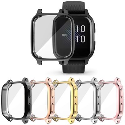 [5-Pack] RICHONE Compatible with Garmin Venu Sq & Venu Sq 2 Screen Protector Case, All-Around Protective Cover Soft TPU Shockproof Bumper Frame (Black+Silver+Gold+Pink+Rose Gold)