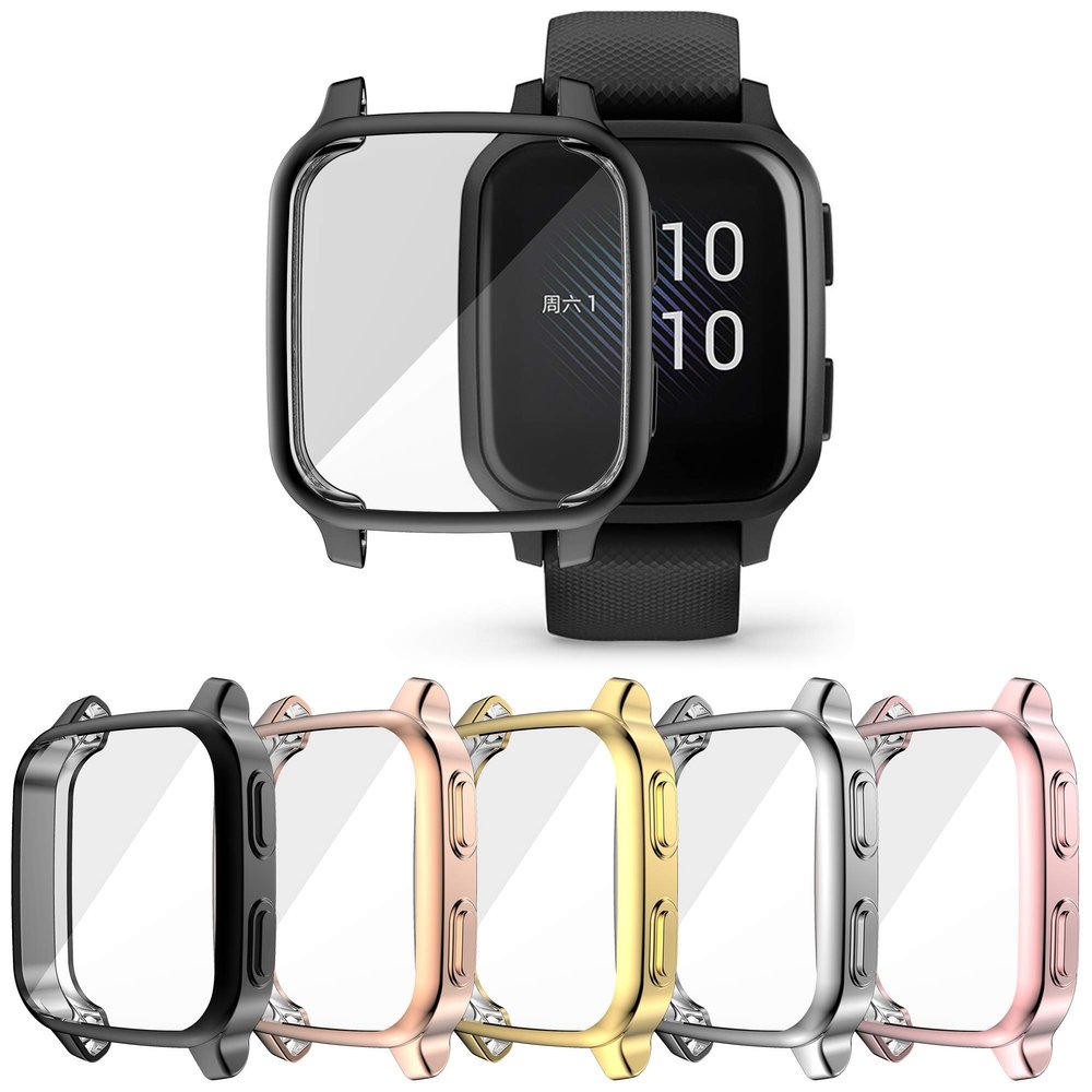 [5-Pack] RICHONE Compatible with Garmin Venu Sq & Venu Sq 2 Screen Protector Case, All-Around Protective Cover Soft TPU Shockproof Bumper Frame (Black+Silver+Gold+Pink+Rose Gold)