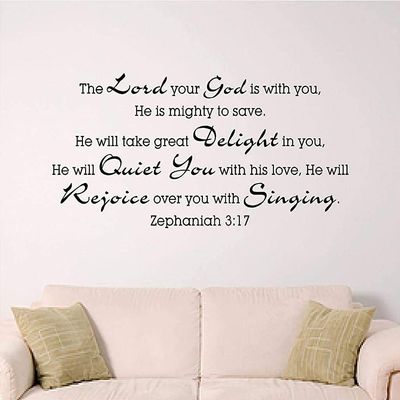 ArogGeld Wall Art Sticker Bible Verse Zephaniah 3:17 Mighty to Save Wall Graphic Nursery Home Decal for Living Room Bedroom Decor 40in