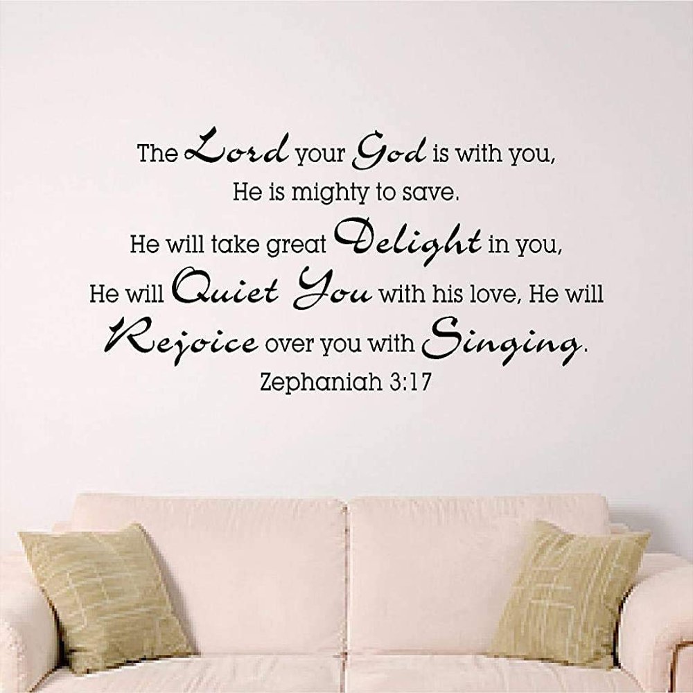 ArogGeld Wall Art Sticker Bible Verse Zephaniah 3:17 Mighty to Save Wall Graphic Nursery Home Decal for Living Room Bedroom Decor 40in