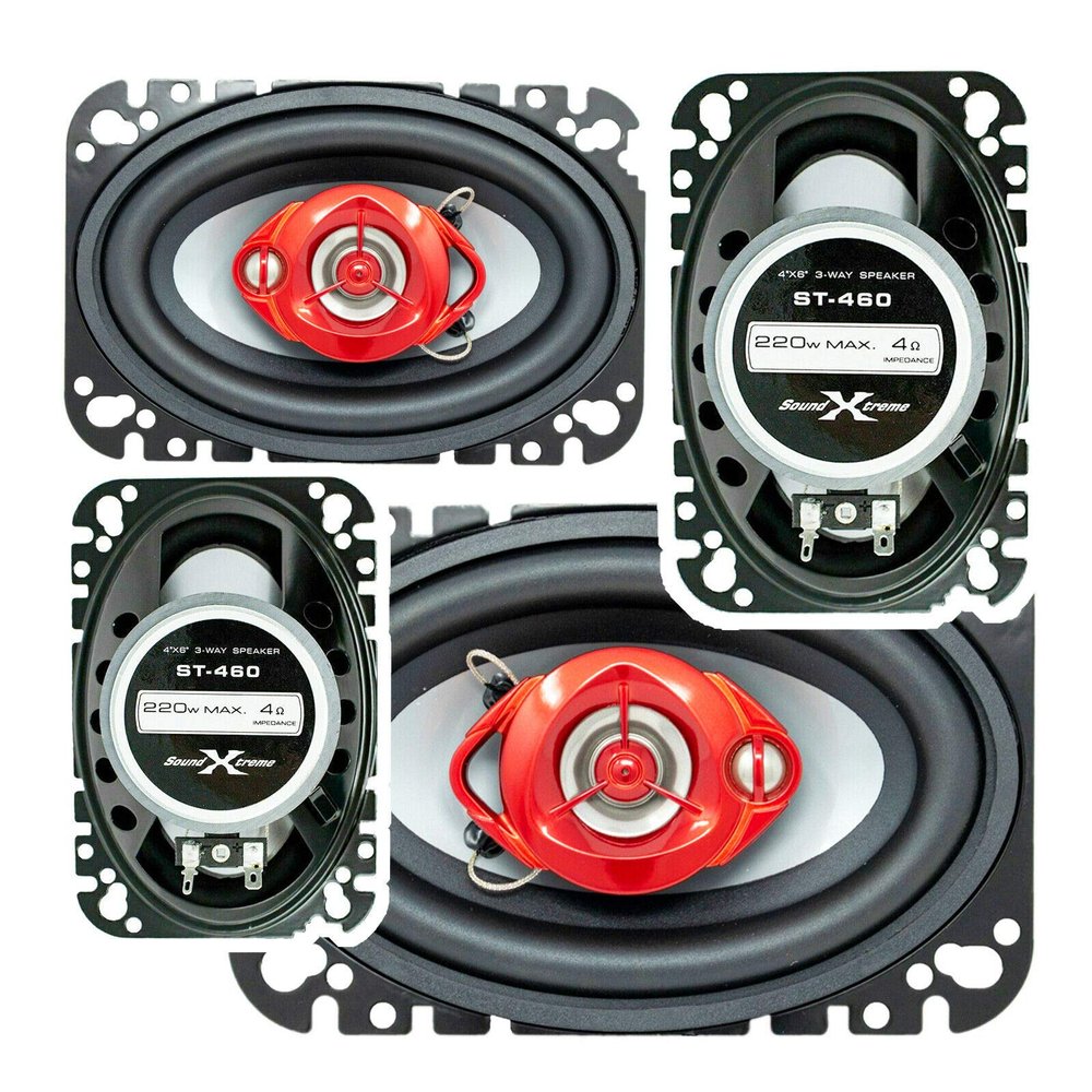 4X Soundxtreme ST-460 4x6-Inch 3-Way 440 Watts Peak Power Handling Coaxial Car Audio Speakers CEA Rated with Frequency Response: 60-20,000 Hz / 4 Ohms Impedance