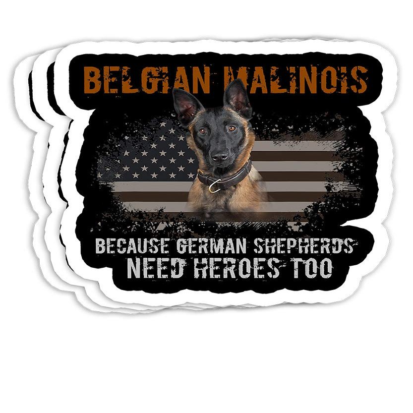Belgian Malinois American Flag Funny Dog Gift Decorations - 4x3 Vinyl Stickers, Laptop Decal, Water Bottle Sticker (Set of 3)