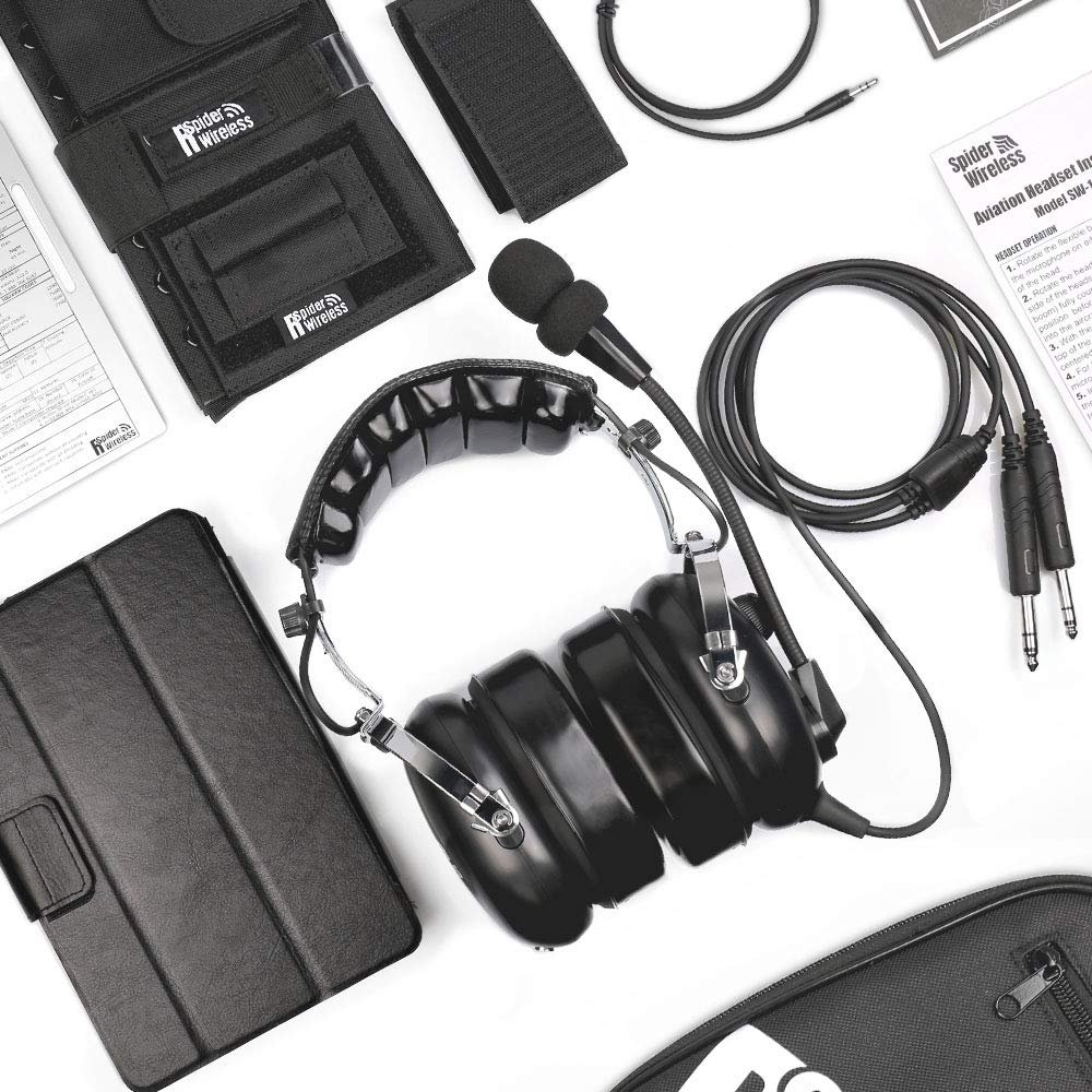 R SPIDER WIRELESS Premium Pilot Aviation Headset, Include Pilot Kneeboard with Aluminum Clipboard, Aviation Headset Bag