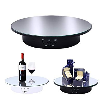 JAYEGT Motorized Rotating Display Stand, 7.87inch /17.6lbs Load, 360 Degree Electric Rotating Turntable for Photography Products, Jewelry, Cake,3D Model , Mirror Cover (Black/Button Control)