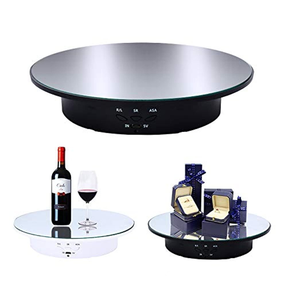 JAYEGT Motorized Rotating Display Stand, 7.87inch /17.6lbs Load, 360 Degree Electric Rotating Turntable for Photography Products, Jewelry, Cake,3D Model , Mirror Cover (Black/Button Control)