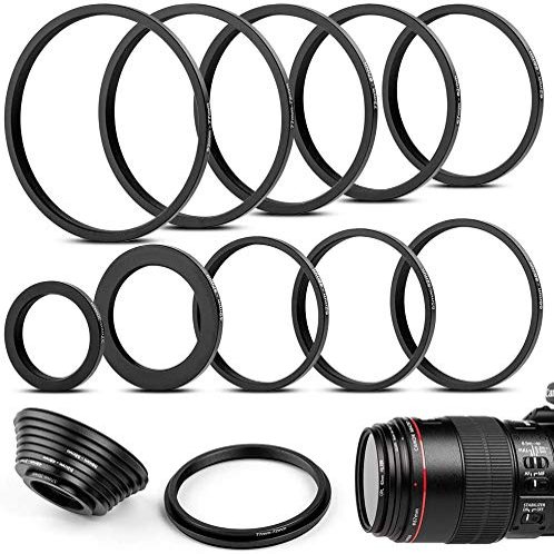 10 Pieces Metal Step-Down Adapter Rings Kit Lens Filter Stepping Adapter Rings Set for DSLR Camera