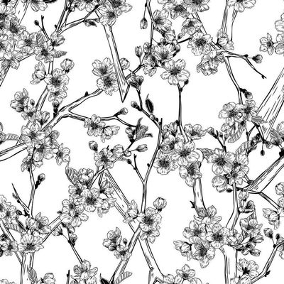 Ceramic Decals - Cherry Branches (Black, 19 x 13 Inch)