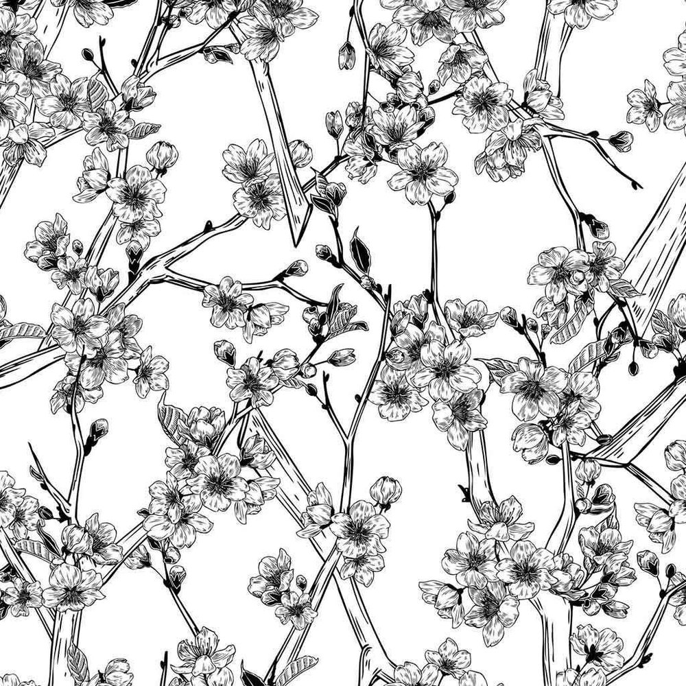 Ceramic Decals - Cherry Branches (Black, 19 x 13 Inch)