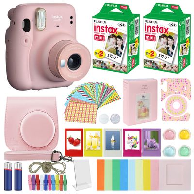 Fujifilm Instax Mini 11 Instant Camera Blush Pink + MiniMate Accessories Bundle + Fuji Instax Film Value Pack (40 Sheets) Accessories Bundle, Color Filters, Album, Frames