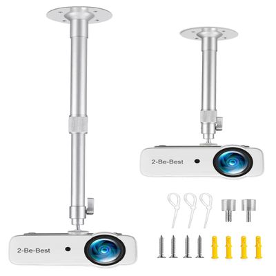2-Be-Best Upgraded Projector Mount,14-24in / 37-62cm Projector Ceiling Mount Extendable Ceiling Projectors Mounts Adjustable Angle 360 Rotation Drop Ceiling Projectors Mounts Silver