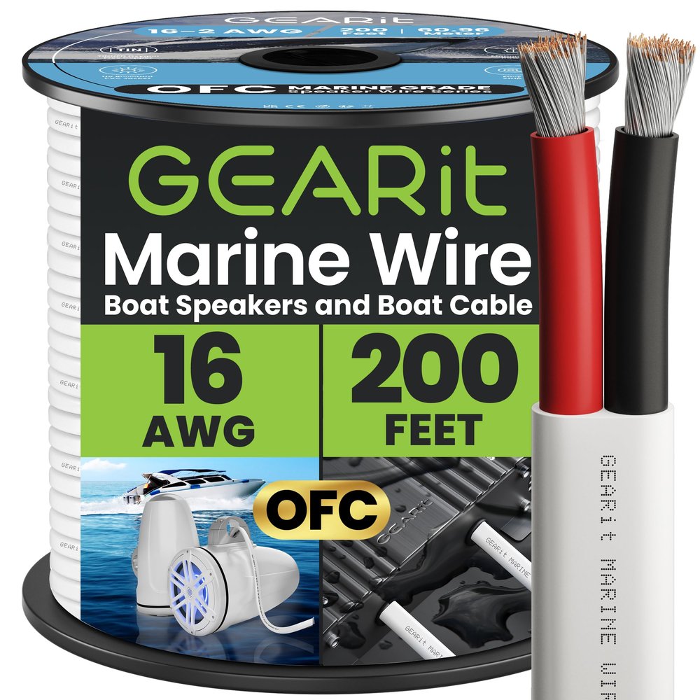 GEARit 16 Gauge Marine Wire, 16/2 AWG (200ft) Marine Grade Tinned Copper Oxygen Free, Duplex 2-Conductor Insulated Red & Black Electrical Cable for Boat, Automotive, RV, Camper, Trailer