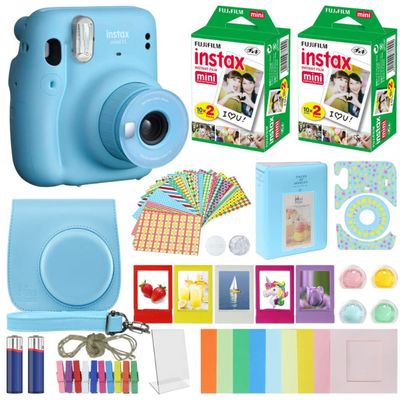Fujifilm Instax Mini 11 Instant Camera Sky Blue + MiniMate Accessories Bundle + Fuji Instax Film Value Pack (40 Sheets) Accessories Bundle, Color Filters, Album, Frames