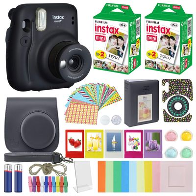 Fujifilm Instax Mini 11 Instant Camera Charcoal Gray + MiniMate Accessories Bundle + Fuji Instax Film Value Pack (40 Sheets) Accessories Bundle, Color Filters , Album, Frames