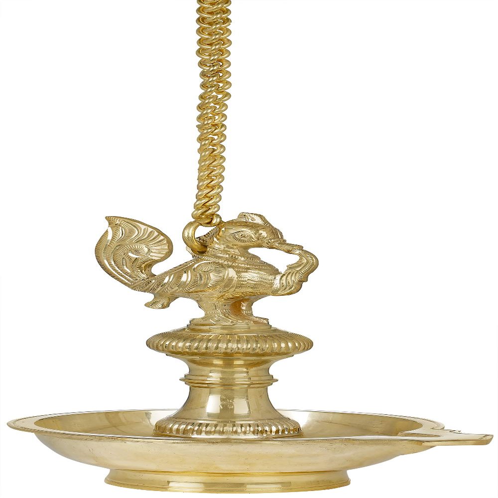 Roof Hanging Annam Lamp (Peacock Lamp) - Brass Statue from South India