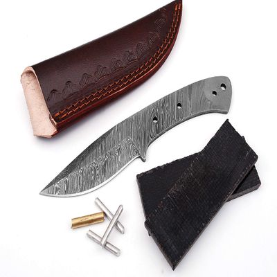 ColdLand 9" Damascus Steel Knife Making Kits - Knife Making Supplies Include Blade, Brass Pin, Sheath, Wood Handle Scales - Build your Own NB108