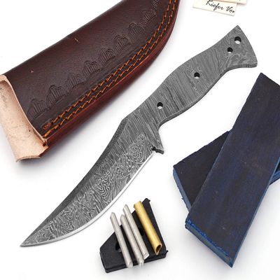 ColdLand 9" Damascus Steel Knife Making Kits - Knife Making Supplies Include Blank Blade, Brass Pin, Sheath, Wood Handle Scales - Build your Own NB112