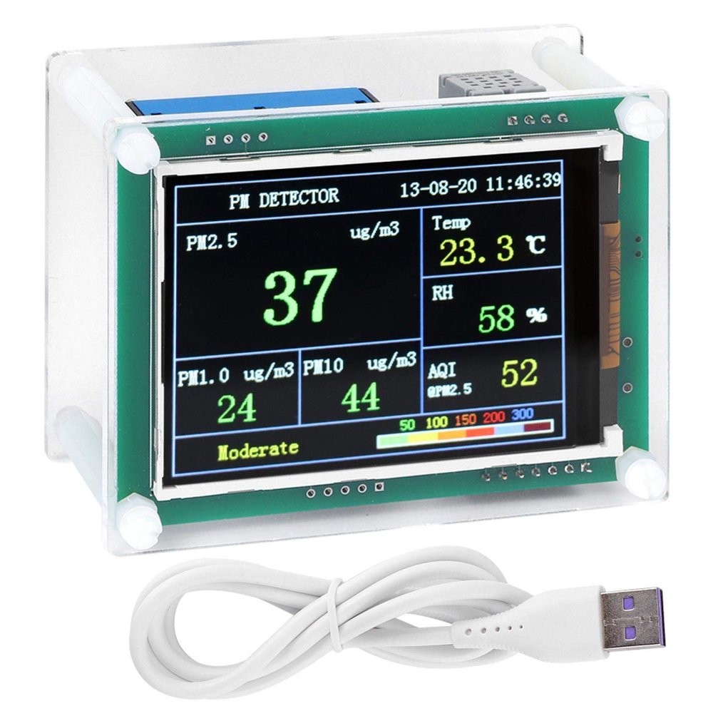 Air Quality Monitor Tester Communication PM2.5 Detector 2.8in LED Household Air Quality Vehicle Environment Monitor DC5V Micro USB Interface