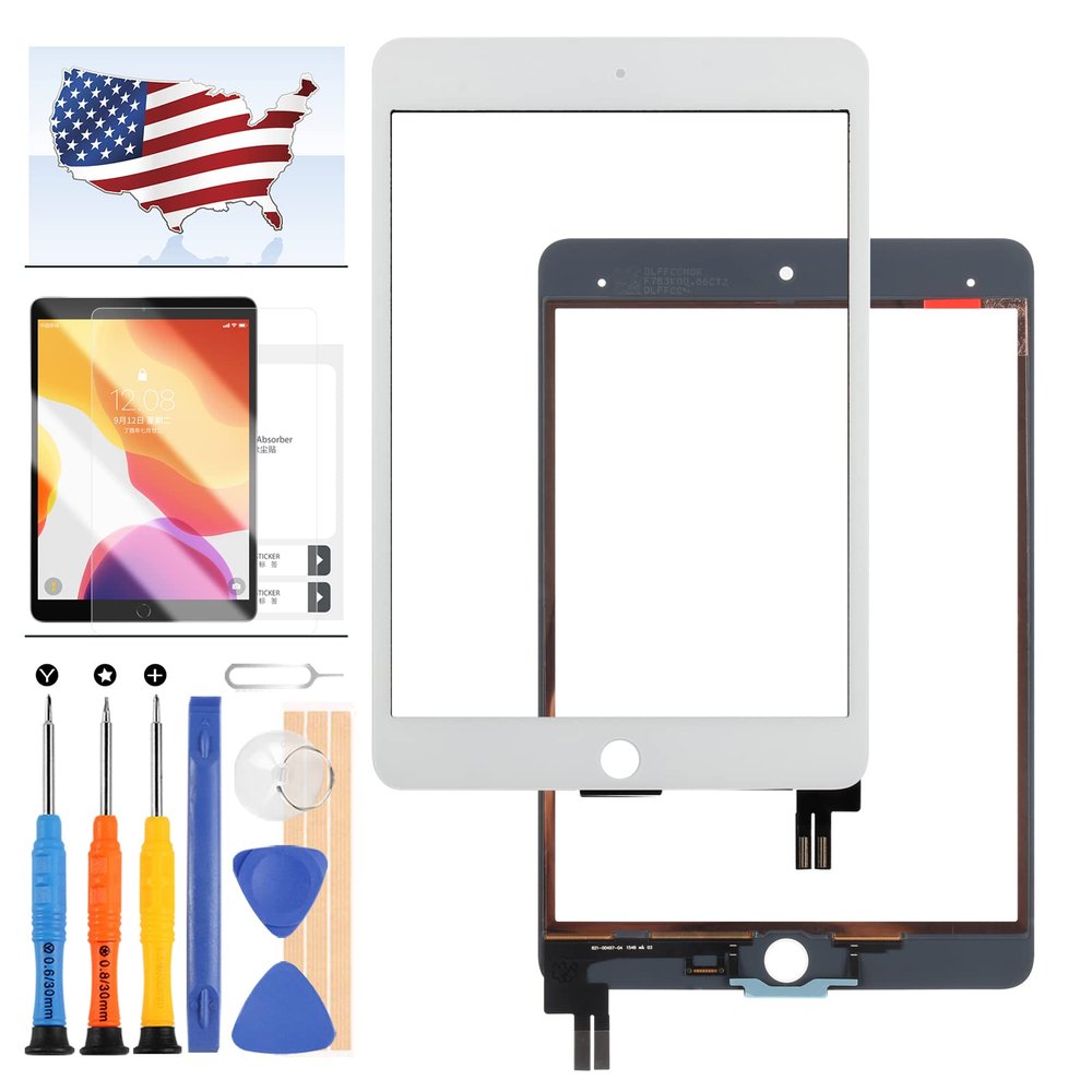 Digitizer Screen Replacement for iPad Mini 5 5th Gen 7.9" 2019 Touch Screen Glass Panel Repair Parts for iPAD A2133 A2124 A2126 A2125 Touchscreen Free Tools Kits + Tempered Glasss (White)