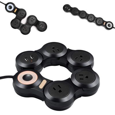 Deformation Power Cord for Large Plug Charger Socket -Flat Plug Power Strip with 2 USB Ports and 4 Multi Outlets, with 6.5FT Extension Cord