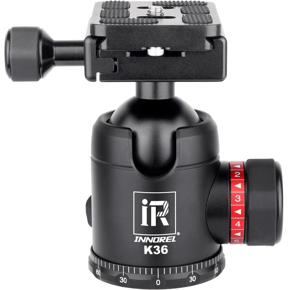 36mm Tripod Ball Head Universal Ballhead INNOREL K36 CNC Aluminum Alloy Professional Structure with Two 1/4" Screw Arca Swiss Quick Release Plates Max Load 44lb/20kg for Camera,DV,Telescope,Monopod