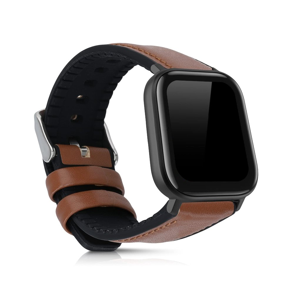 kwmobile Strap Compatible with Huami Amazfit GTS/GTS 2 Strap - Silicone and Leather Sport Wristband - Brown/Black