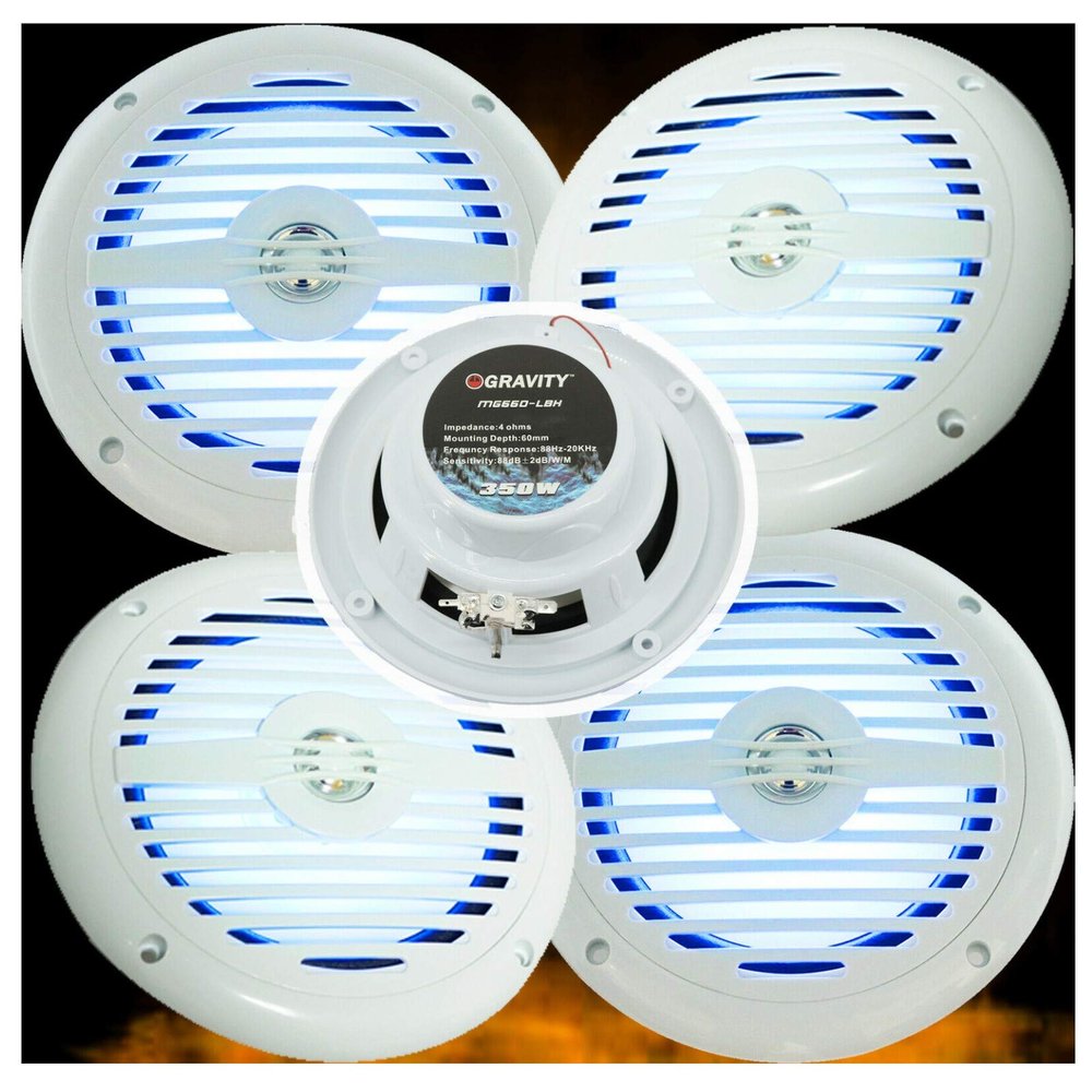 6X Gravity MG660-LBH 6.5-inch 2-Way Marine Speakers Total 1050 Watts Peak Power CEA Rated 4 ohms Impedance Frequency Response 80-20 kHz Water Resistant - White