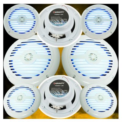 8X Gravity MG660-LBH 6.5" inch 2-Way Marine Speakers Total 1400 Watts Peak Power CEA Rated 4 ohms Impedance Frequency Response 80-20 kHz Water Resistant - White