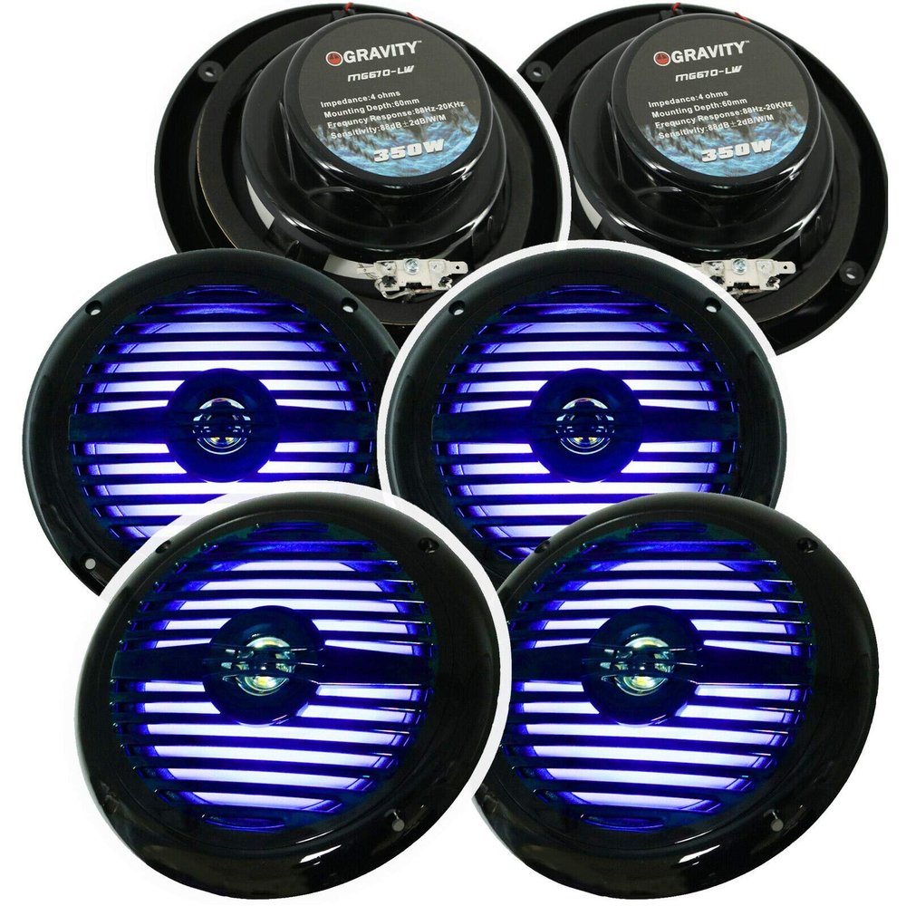 6X Gravity MG670-LW 6.5" inch 2-Way Total 1050 Watts Peak Power Marine Speakers CEA Rated Frequency Response 80 to 20 kHz UV Protection and Water Resistant- Black