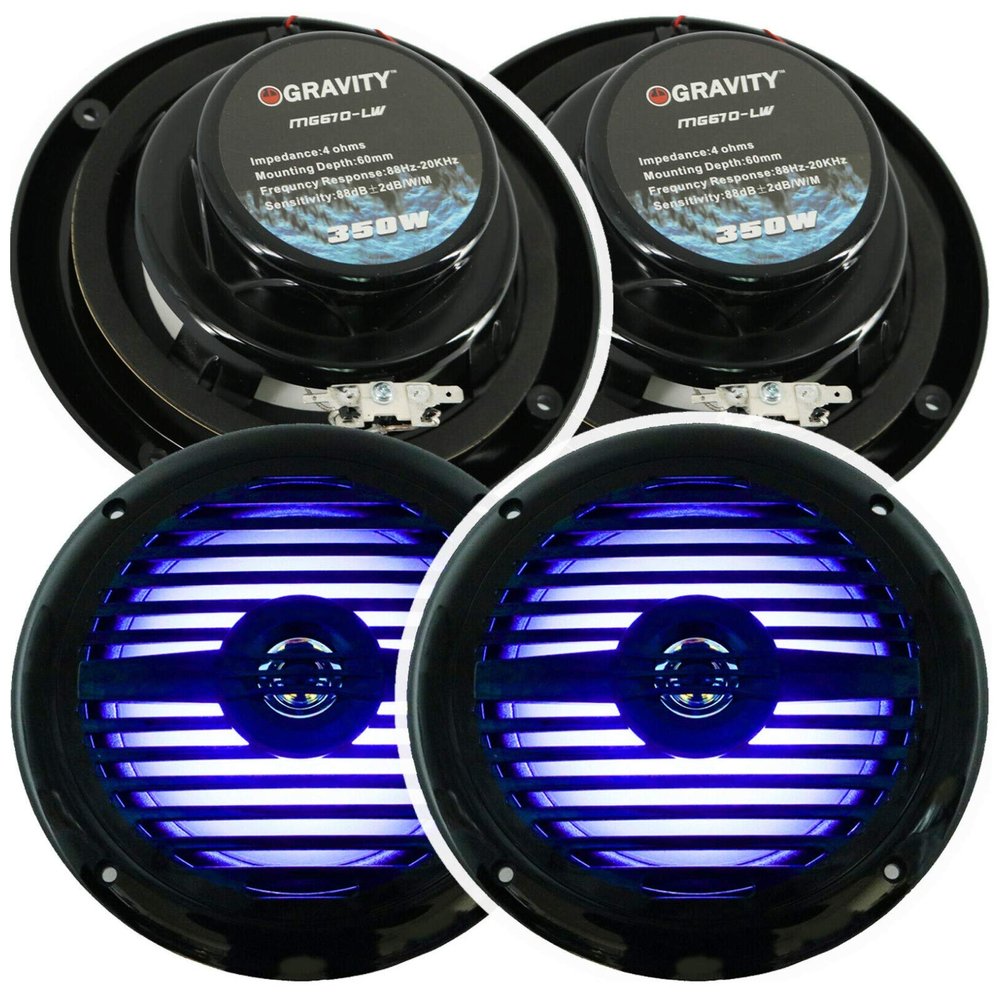 4X Gravity MG670-LW 6.5" inch 2-Way Total 700 Watts Peak Power Marine Speakers CEA Rated Frequency Response 80 to 20 kHz UV Protection and Water Resistant- Black