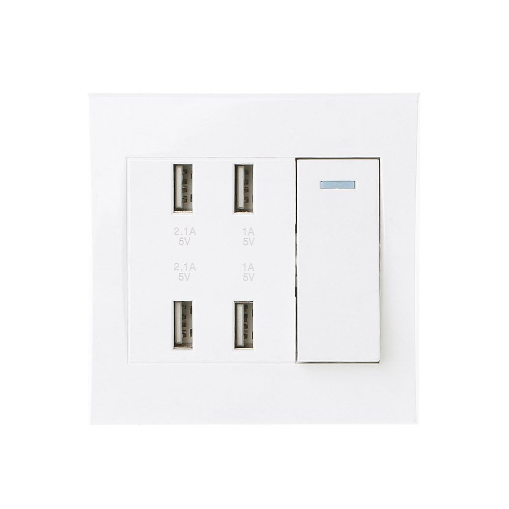 Youngy 220V 10A Wall Switch Socket 4 Port USB Charger Power Outlet Adapter Panel