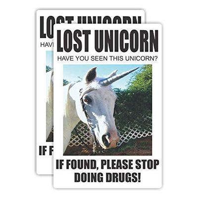 (2X) Lost Unicorn Poster Style Funny Decal - 6" X 4" Bumper Sticker Gag Gift For Car, Truck, SUV, Laptop Tablet