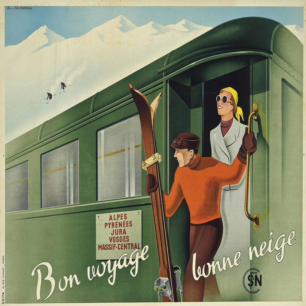 Reproduction Poster "Ski Bon Voyage Bonne Neige Bon Neige" ("Good Travelling") - Format 50 x 70 cm - 300 g Paper - Available in HD Digital Files