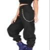Andongnywell Ladies Solid Color Sport slaXYKs Harlan Pants Wide Legs Long Pants with Chain and poXYKets Trousers (Black,X-Large) view 2