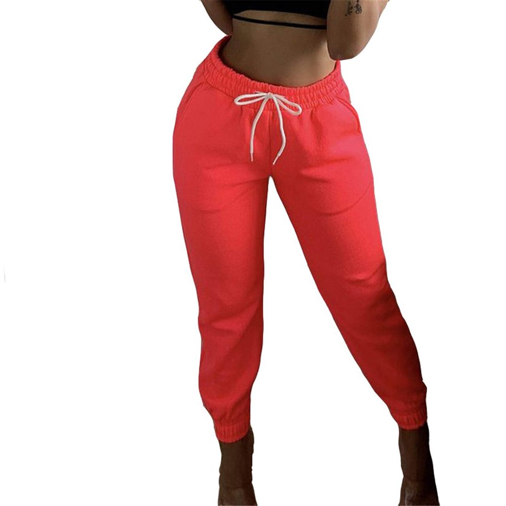 Andongnywell Womens High Waisted Workout Running Hiking Summer Pants Elastic Waist Trousers with Pockets (Orange,Small)