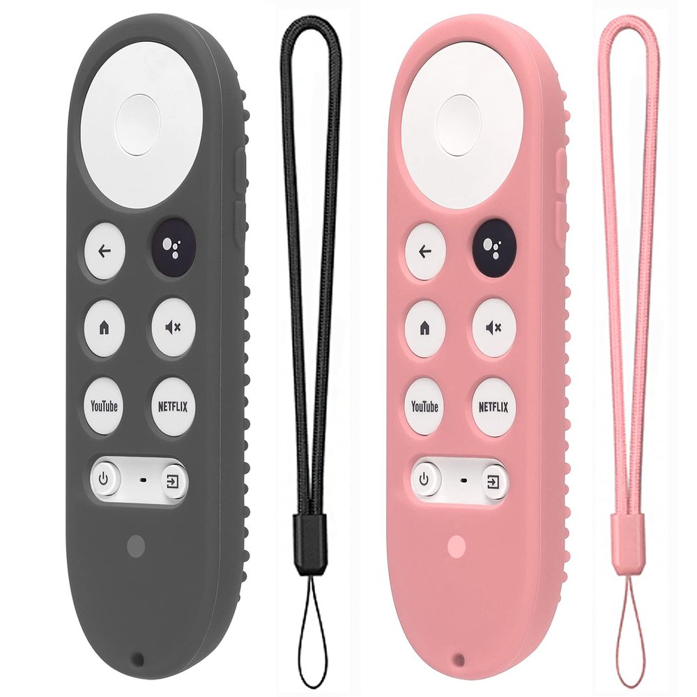 2 Pack Silicone Case for Chromecast with Google TV 2020 Voice Remote Protective Cover for 2020 Chromecast Voice Remote (Dark Gray+Pink)