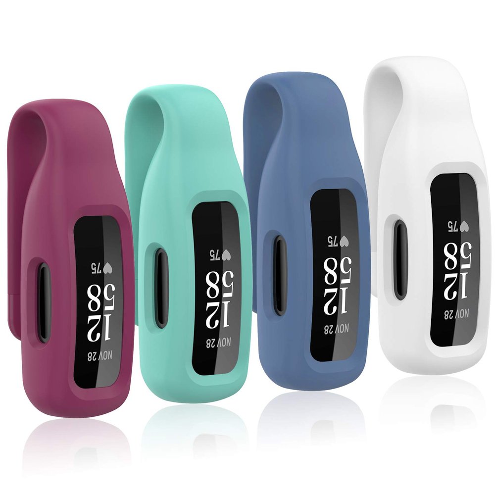 Huadea 4-Pack Clip Case Compatible with Fitbit Inspire 2/Fitbit Inspire 3, Soft Silicone Clip Clasp Accessory Replacement for Inspire 3/Inspire 2 (White/Wine Red/Teal/Slate)