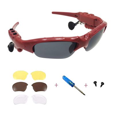 Hereta Wireless Bluetooth Sunglasses Anti-ray Stereo 5.1 Music Bluetooth Headphones for Women Support Both Headset and Hands-free for All Kinds of Cell Phones (Red-gray)
