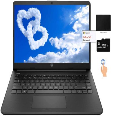 HP 14" Thin Light Touchscreen Laptop, Intel Dual-Core N4020, 8GB DDR4 RAM, 128GB Storage(64GB eMMC+64GB Micro SD), Webcam, 1-Year Office, Win 10 Bundle with GalliumPi Mousepad (Black)