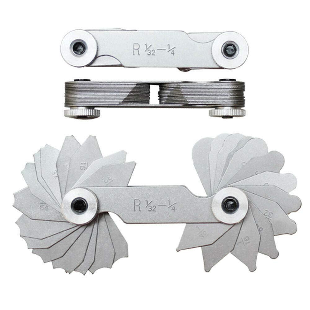 30 pcs Radius Gage Set 1/32-1/4" by 64ths 15 pcs Concave Leaves + 15 pcs Convex Leaves Steel