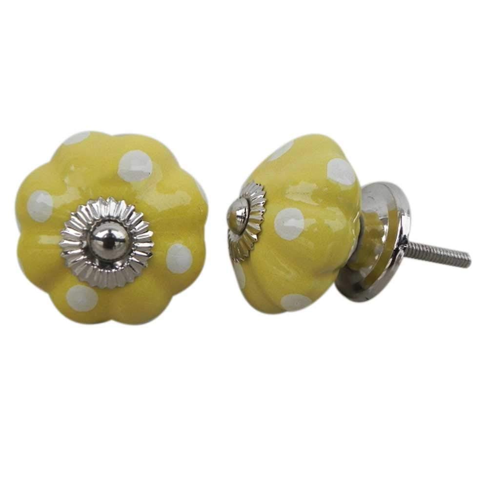 Indian Shelf 14 Piece Designer Cabinet Handles Drawer Pulls Dresser Knobs Elegant Decorative Design - (Ceramic, Polka Dot Pumpkin, Yellow)