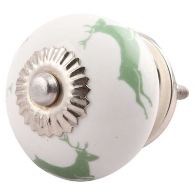 Indian Shelf 16 Piece Green Running Rein Deer Ceramic Classic Dresser Knobs Drawer Pulls Cabinet Handles Vintage Charm
