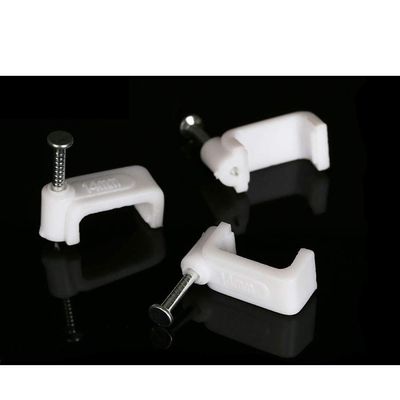 100 PCS 14mm Flat Ethernet Cable Wire Clips Single Coaxial Cable Clamps with Nail Flat Cable Wire Clips for Ethernet Cable Management