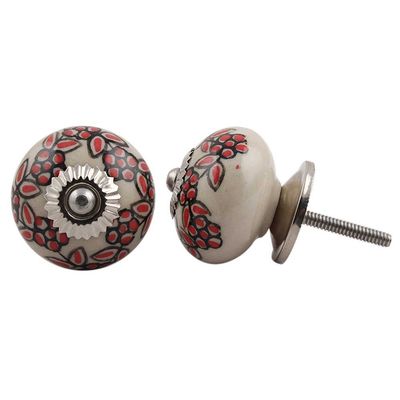 Indian Shelf 8 Piece Graceful Red Flower Ceramic Designer Drawer Knobs Dresser Handles Cabinet Pulls Decorative Hardware