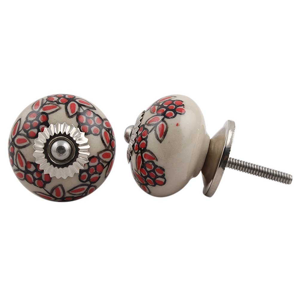 Indian Shelf 8 Piece Graceful Red Flower Ceramic Designer Drawer Knobs Dresser Handles Cabinet Pulls Decorative Hardware