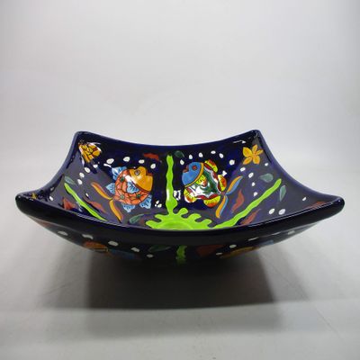 16" RECTANGULAR TALAVERA SINK vessel mexican bathroom handmade ceramic folk art